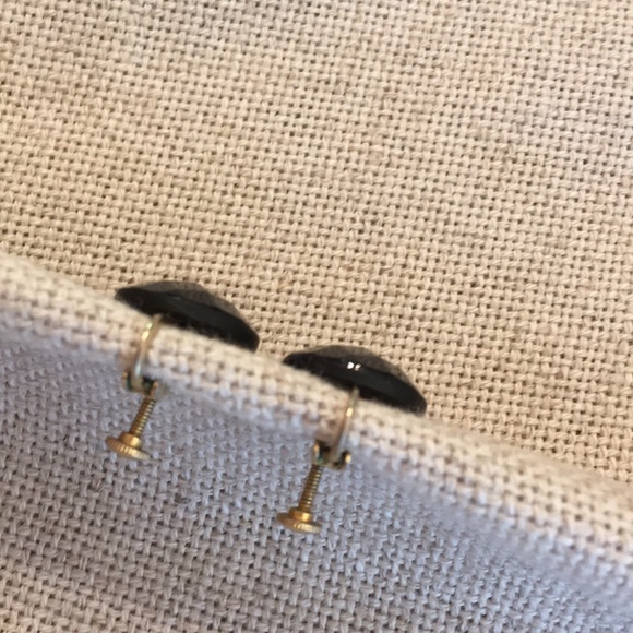 Vintage Black Faceted Glass Button Earrings Clip - Picture 5 of 8